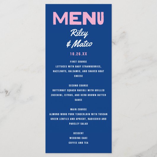 はっきりした種ファンキーモダンカラフルブルーピ結婚ンク メニュー (正面)