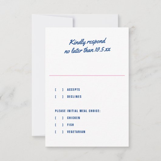 はっきりした種ファンキーモダンカラフルブルーピ結婚ンク 出欠カード (正面)