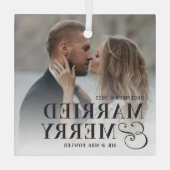 はっきりした結婚したメリー結婚の写真 ガラスオーナメント (裏面)