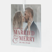 はっきりした結婚したメリー結婚の写真 ガラスオーナメント (正面左)