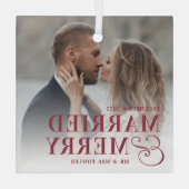 はっきりした結婚したメリー結婚の写真 ガラスオーナメント (裏面)