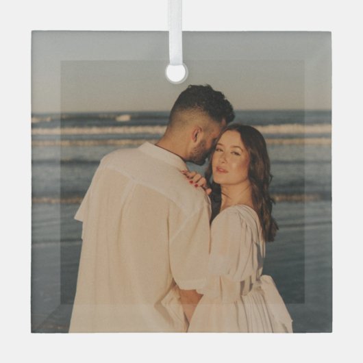 はっきりした結婚したメリー結婚の写真 ガラスオーナメント (正面)