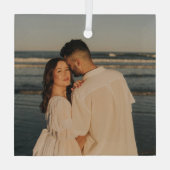 はっきりした結婚したメリー結婚の写真 ガラスオーナメント (裏面)