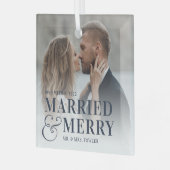 はっきりした結婚したメリー結婚の写真 ガラスオーナメント (正面左)