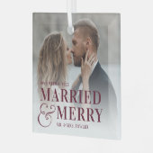 はっきりした結婚したメリー結婚の写真 ガラスオーナメント (正面左)