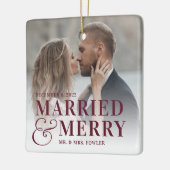 はっきりした結婚したメリー結婚の写真 セラミックオーナメント (左)