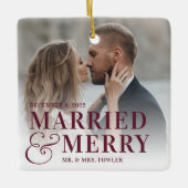 はっきりした結婚したメリー結婚の写真 セラミックオーナメント (正面)