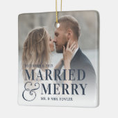 はっきりした結婚したメリー結婚の写真 セラミックオーナメント (左)