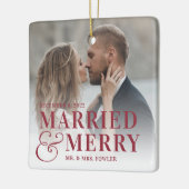 はっきりした結婚したメリー結婚の写真 セラミックオーナメント (左)