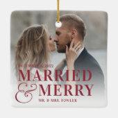 はっきりした結婚したメリー結婚の写真 セラミックオーナメント (裏面)
