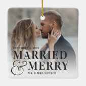 はっきりした結婚したメリー結婚の写真 セラミックオーナメント (裏面)