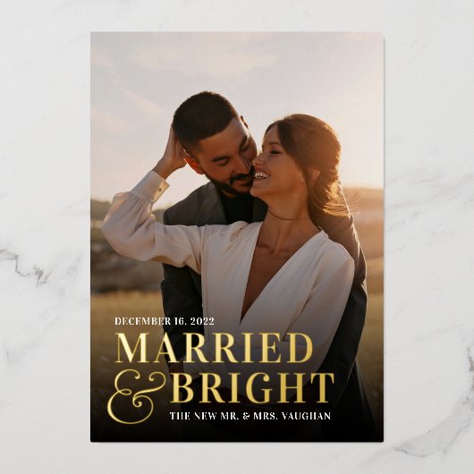 はっきりした結婚したBright結婚の写真 箔シーズンカード (正面)