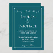 はっきりした結婚ティール（緑がかった色） 招待状 (正面/裏面)