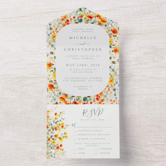 はっきりした結婚フローラ オールインワン招待状 (内側)