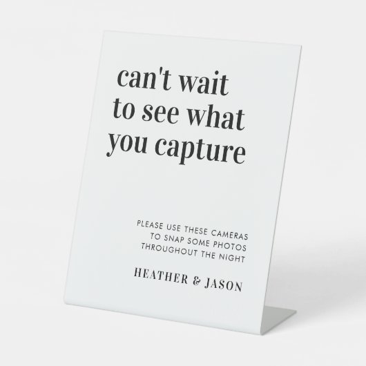 はっきりした結婚モダン使い捨てカメラ標識 台座サイン (正面)