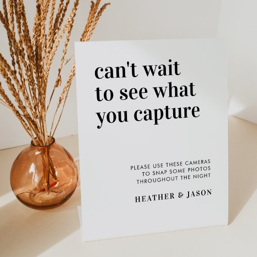 はっきりした結婚モダン使い捨てカメラ標識 台座サイン