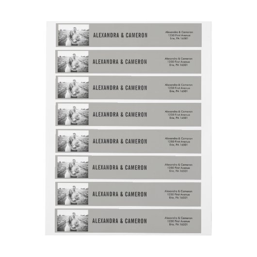 はっきりした結婚 |グレーと黒の文字と写真 ラップアラウンドラベル (シート)