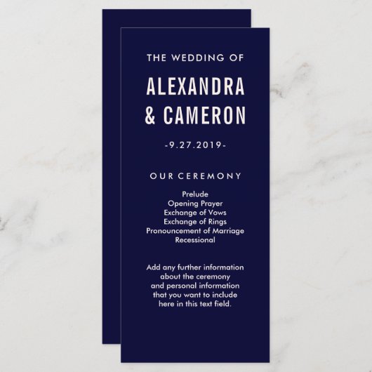はっきりした結婚 |ネイビーブルーと赤面文字プログラム プログラム (正面/裏面)