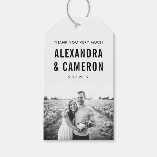 はっきりした結婚 |写真と白の黒い文字 ギフトタグ (正面)