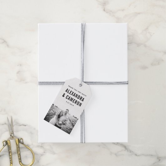 はっきりした結婚 |写真と白の黒い文字 ギフトタグ (より糸付き)