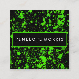 はっきりした緑と黒の絵を描（ばちゃばちゃ）跳ねる美しい スクエア名刺