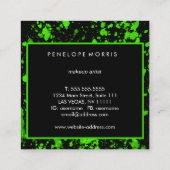 はっきりした緑と黒の絵を描（ばちゃばちゃ）跳ねる美しい スクエア名刺 (裏面)