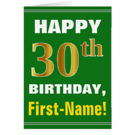 はっきりした緑、フェイク金ゴールド30歳の誕生日(名刺あり)