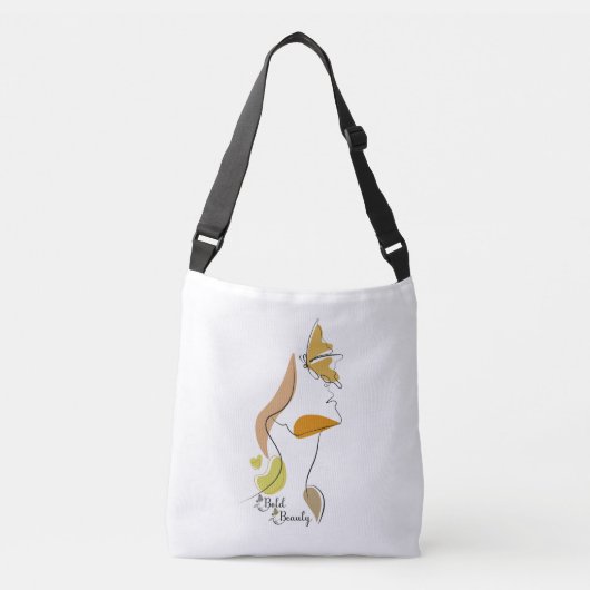 はっきりした美しい女性エンパワーメント顔ラインアート引用文 クロスボディバッグ (正面)
