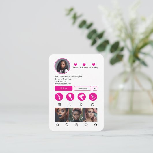 はっきりした美容師ソーシャルメディアレイアウト 名刺 (スタンド正面)