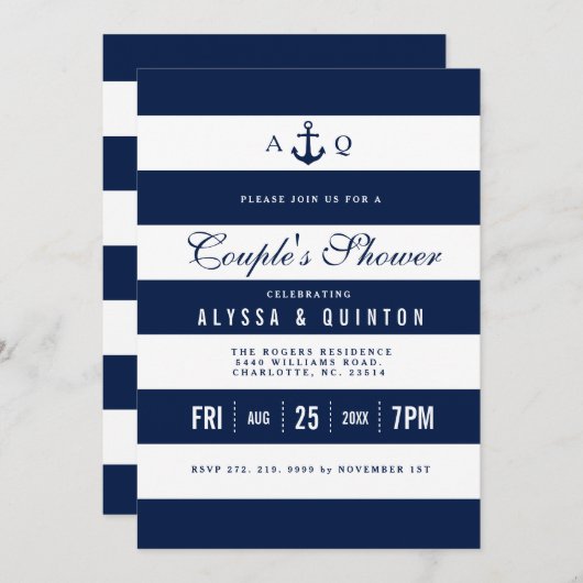はっきりした航海のテーマカップルシャワー招待状 招待状 (正面/裏面)