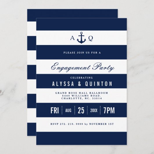 はっきりした航海のテーマ婚約パーティ招待状 招待状 (正面/裏面)