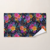 はっきりした花カラフル付き黒ヴィンテージフローラ バスタオルセット (ハンドタオル)
