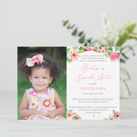 はっきりした花模様スペインの第2期バプテスマパーティー 招待状 (スタンド正面)