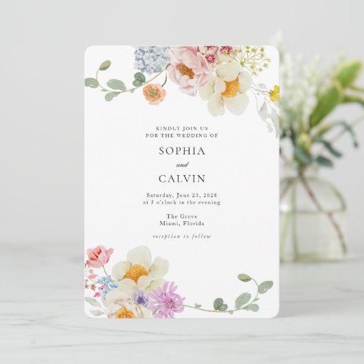 はっきりした花模様ラブ開花結婚式招待状 招待状 (スタンド正面)