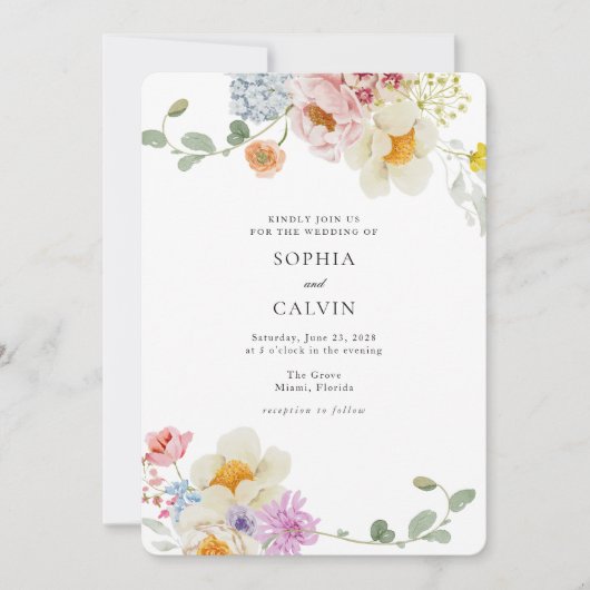 はっきりした花模様ラブ開花結婚式招待状 招待状 (正面)