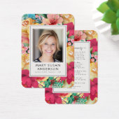 はっきりした花模様写真葬儀記念祈りの言葉カード (デスク)