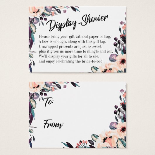 はっきりした花模様表示ブライダルシャワーギフトラベルカード (正面&裏面)