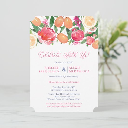 はっきりした花模様&柑橘系タスペインのイル披露宴のみ 招待状 (スタンド正面)