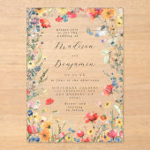 はっきりした花結婚の アクリル招待状 (正面)