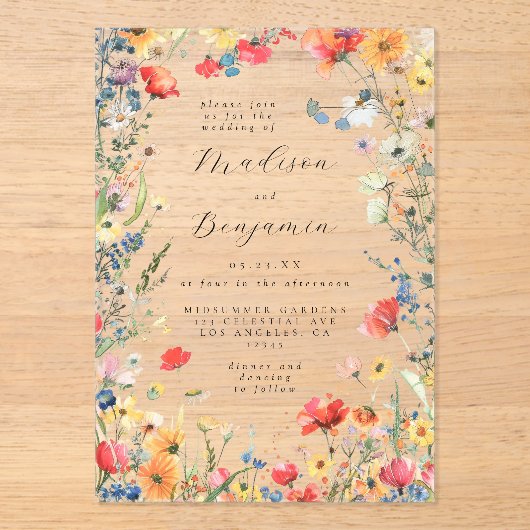 はっきりした花結婚の アクリル招待状 (正面)