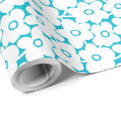 はっきりした花 – 水色の上に白 ラッピングペーパー (ロールコーナー)