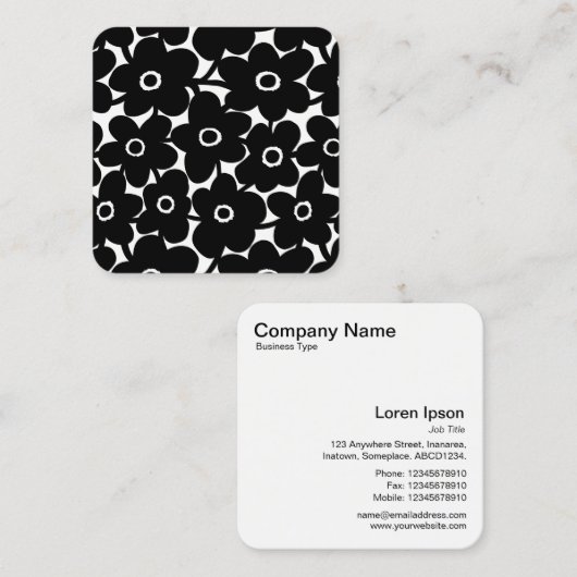 はっきりした花 – 白黒 スクエア名刺 (正面/裏面)