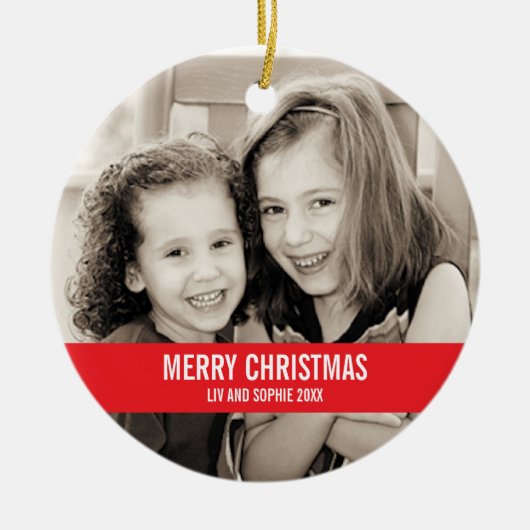 はっきりした赤と白クリスマス飾り セラミックオーナメント (正面)