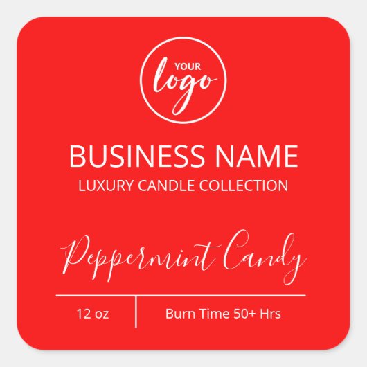 はっきりした赤と白Candleロゴラベル スクエアシール (正面)