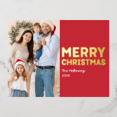 はっきりした赤モダン写真メリークリスマス金ゴールド 箔シーズンポストカード (正面)