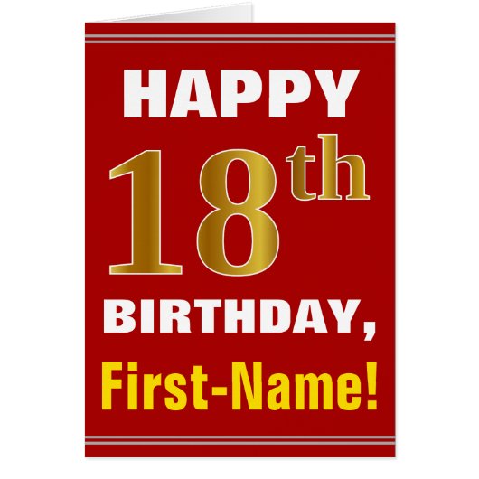 はっきりした赤、フェイク金ゴールド18番目の誕生日(名刺あり) (正面)