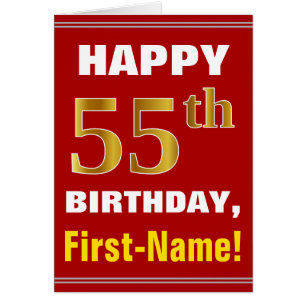 はっきりした赤、フェイク金ゴールド55番目の誕生日(名刺あり)