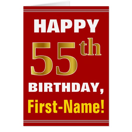 はっきりした赤、フェイク金ゴールド55番目の誕生日（名刺あり） (正面)
