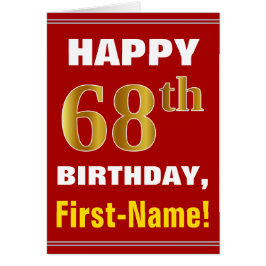 はっきりした赤、フェイク金ゴールド68番目の誕生日(名刺あり)