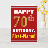 はっきりした赤、フェイク金ゴールド70番目の誕生日(名刺あり) カード (黄色い花)